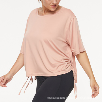 Novo tamanho plus size mulheres camisetas laterais lateral camiseta rápida de camiseta de camiseta de ginástica em branco Ginásio